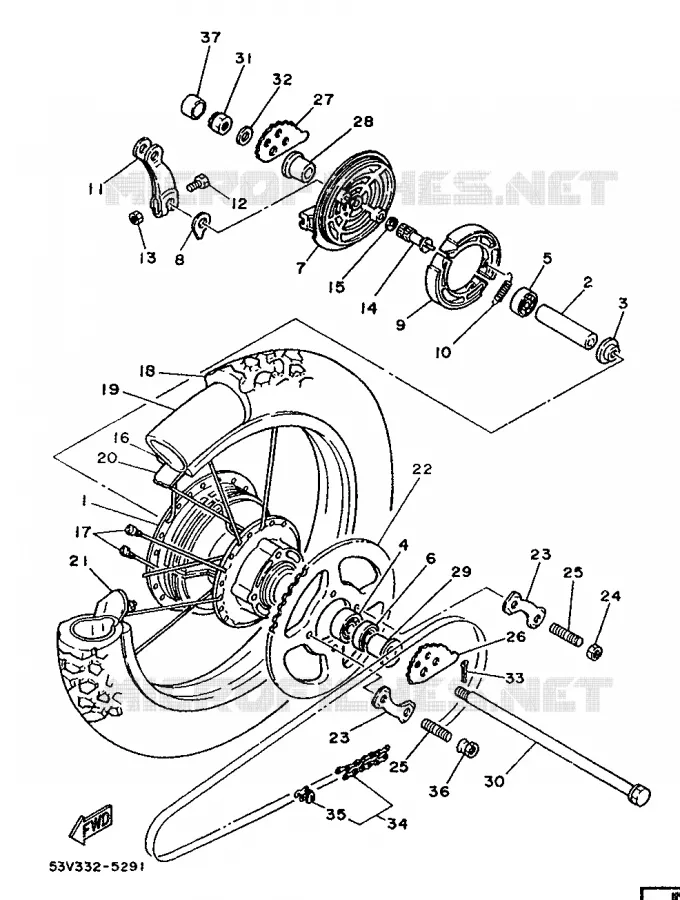 ROUE ARRIERE Yamaha MOTO 80 1990 DTLC  DT80LC