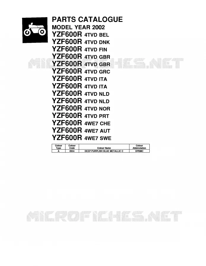* CATALOG PREFACE * Yamaha MOTO 600 2002 THUNDERCAT  YZF600R
