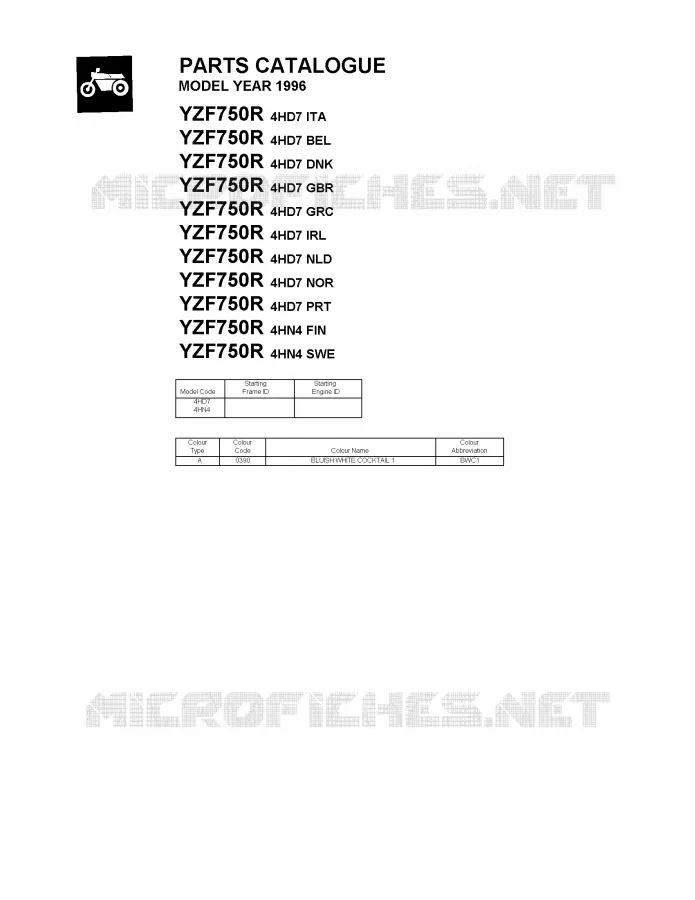 * CATALOG PREFACE * Yamaha MOTO 750 1996 YZF  YZF750R
