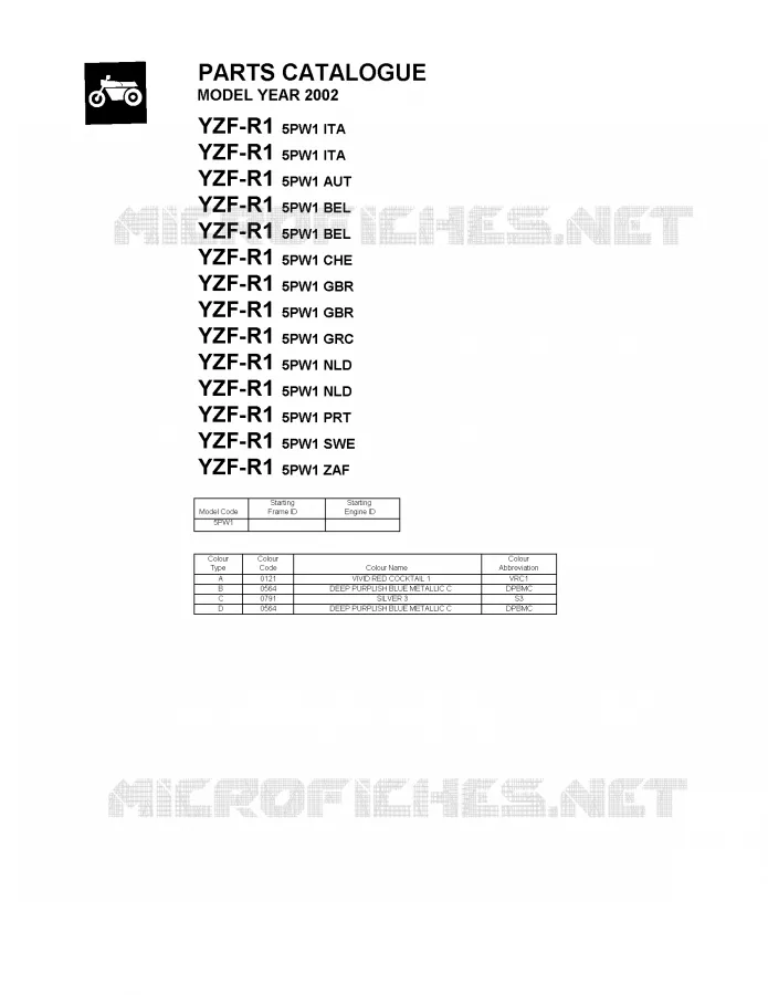 * CATALOG PREFACE * Yamaha MOTO 1000 2002 R1  YZF-R1