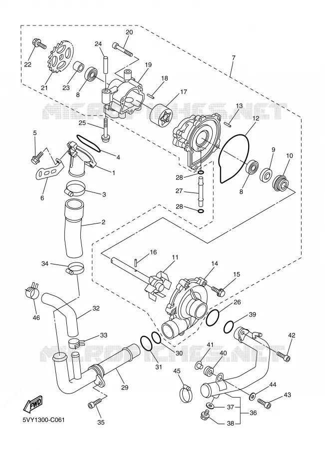 POMPE A EAU / DURITES Yamaha MOTO 1000 2006 R1  YZF-R1