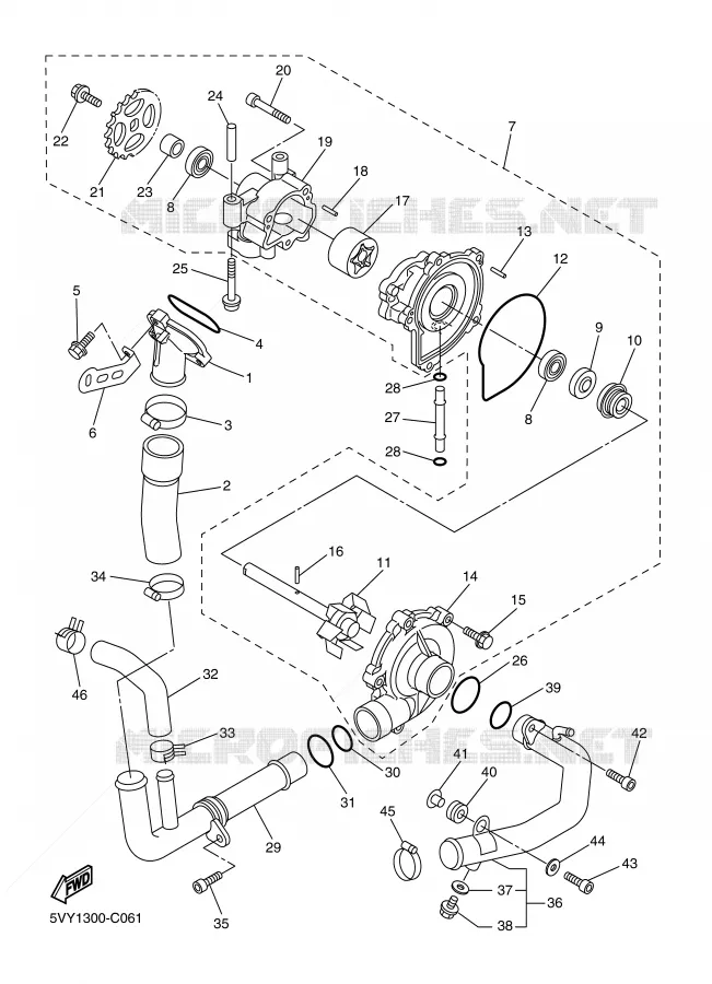 POMPE A EAU / DURITES Yamaha MOTO 1000 2006 R1  YZF-R1