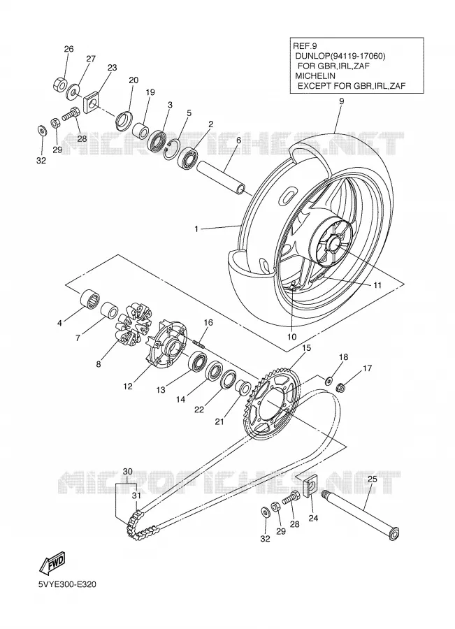 ROUE ARRIERE Yamaha MOTO 1000 2006 R1  YZF-R1