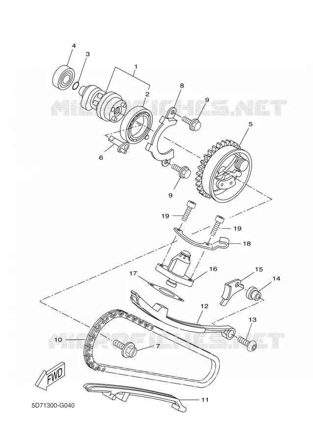 ARBRE A CAMES / CHAINE DE DISTRIBUTION Yamaha MOTO 125 2008 R125  YZF-R125