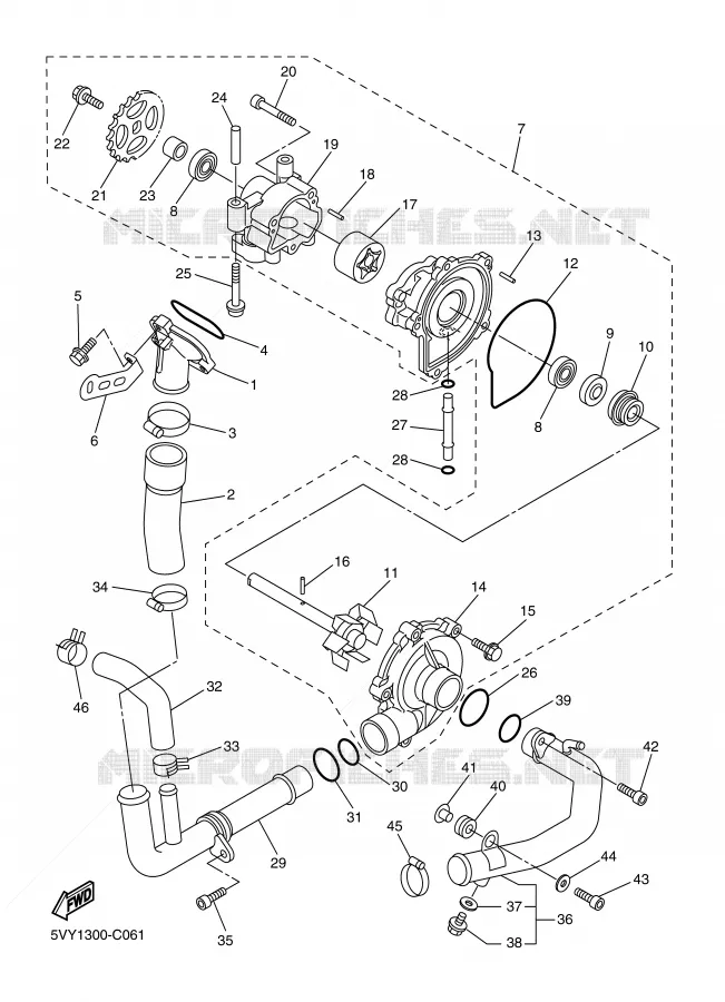 POMPE A EAU / DURITES Yamaha MOTO 1000 2006 R1  YZF-R1S
