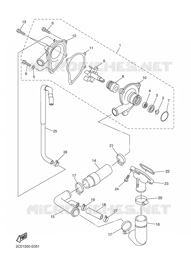 POMPE A EAU / DURITES Yamaha MOTO 600 2006 R6  YZF-R6