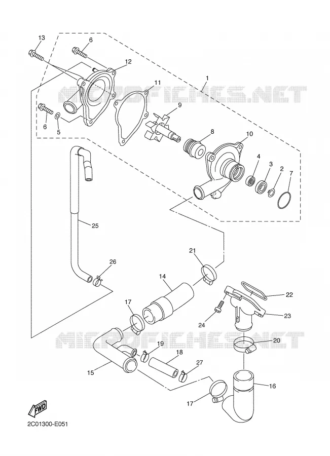 POMPE A EAU / DURITES Yamaha MOTO 600 2007 R6  YZF-R6