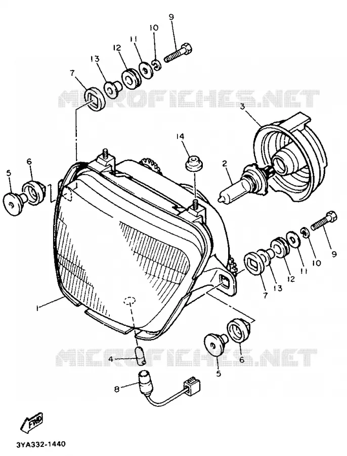 PIÈCES OPTIONNELLES - PHARE Yamaha MOTO 1200 1992 FJ ABS  FJ1200A