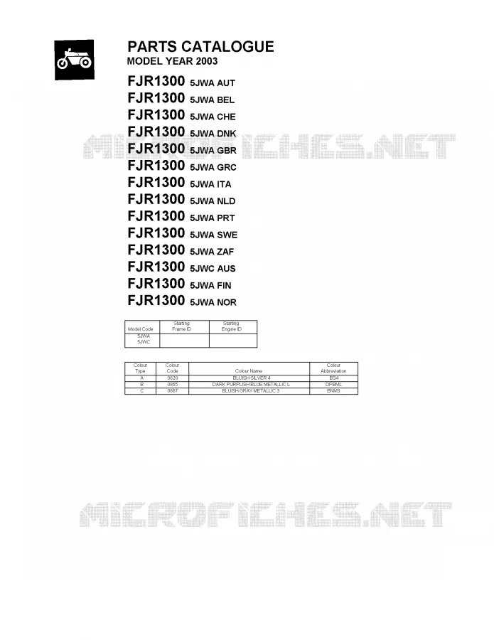 * CATALOG PREFACE * Yamaha MOTO 1300 2003 FJR  FJR1300
