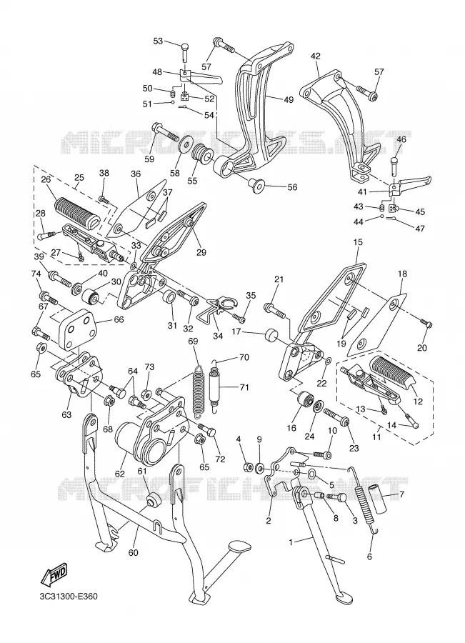 SUPPORT / REPOSE PIEDS Yamaha MOTO 1000 2006 FAZER  FZ1-S
