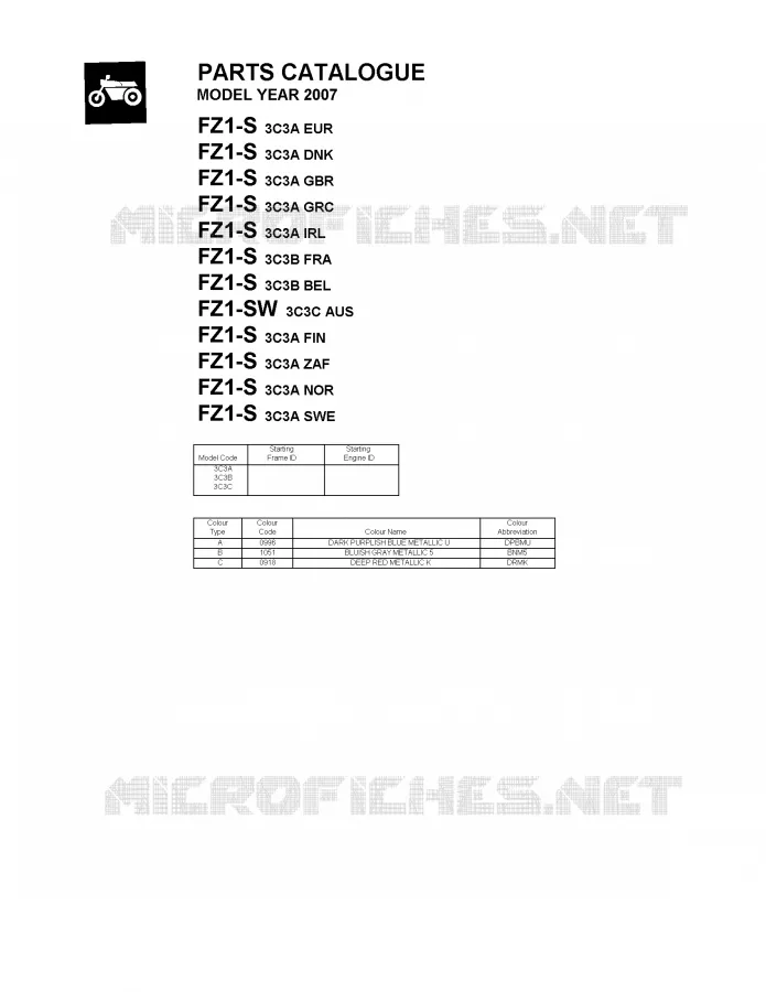 * CATALOG PREFACE * Yamaha MOTO 1000 2007 FAZER  FZ1-S