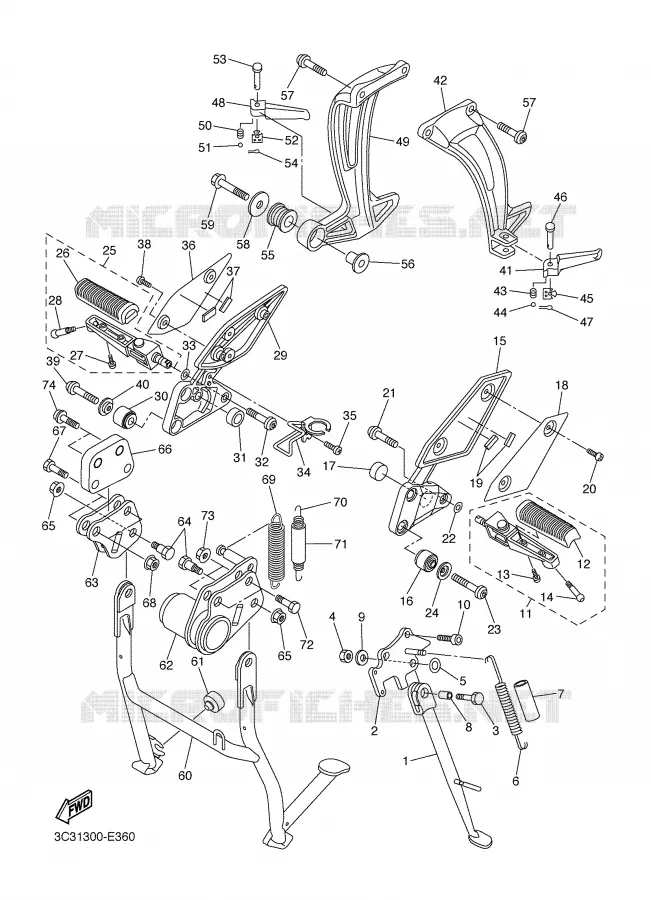 SUPPORT / REPOSE PIEDS Yamaha MOTO 1000 2008 FAZER  FZ1-S