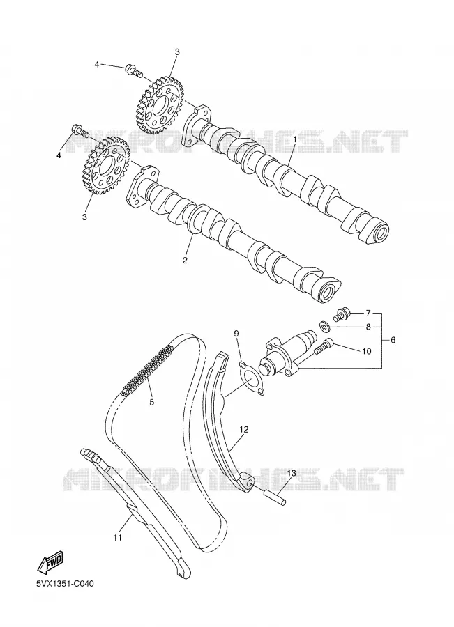ARBRE A CAMES / CHAINE DE DISTRIBUTION Yamaha MOTO 600 2005 FZ6  FZ6-N