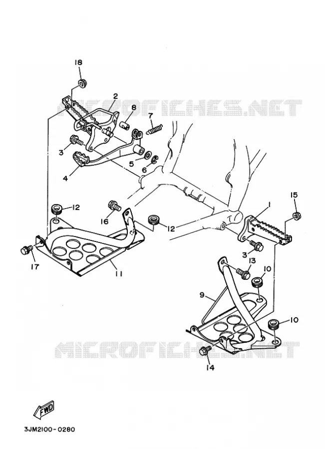 SUPPORT / REPOSE PIEDS Yamaha QUAD 200 1997 BLASTER  YFS200 YFS200J