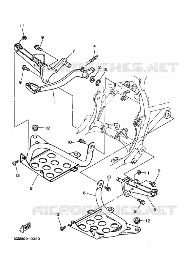 SUPPORT / REPOSE PIEDS Yamaha QUAD 350 1992 WARRIOR  YFM350X WARRIOR