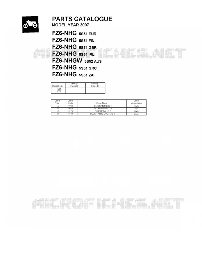 * CATALOG PREFACE * Yamaha MOTO 600 2007 FZ6 S2  FZ6-NHG