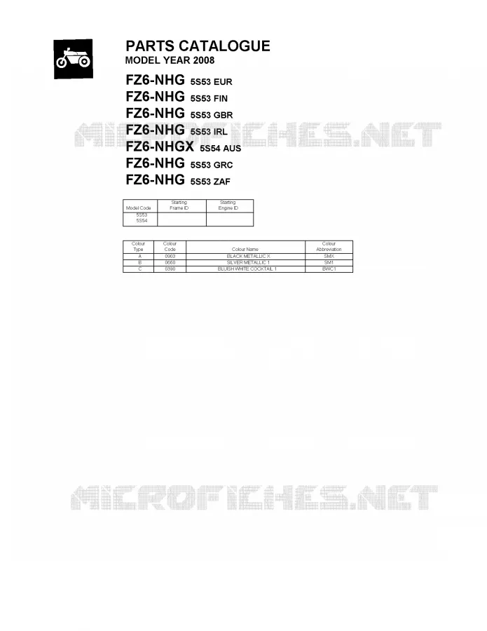 * CATALOG PREFACE * Yamaha MOTO 600 2008 FZ6 S2  FZ6-NHG