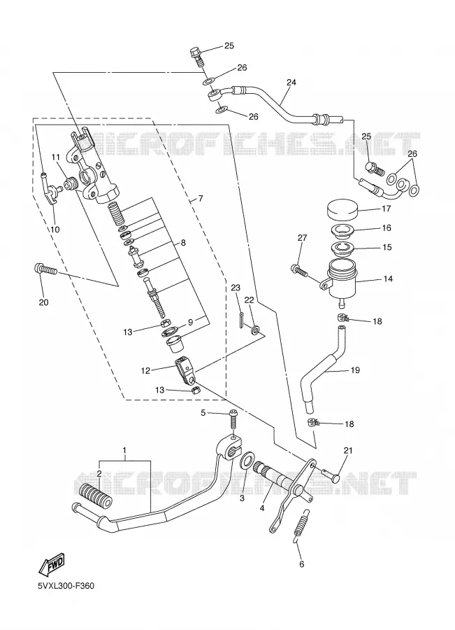 MAITRE CYLINDRE DE FREIN ARRIERE Yamaha MOTO 600 2007 FZ6 S2  FZ6-NHGW