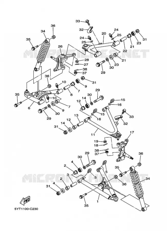 SUSPENSION / ROUE AVANT Yamaha QUAD 350 2008 RAPTOR  YFM350 YFM35RX RAPTOR 350