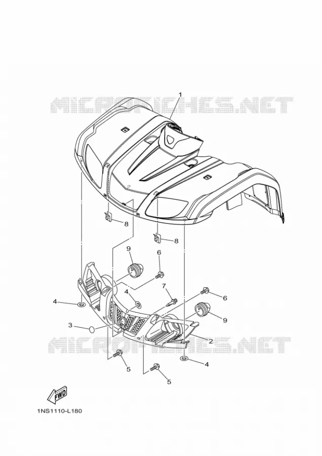 GARDE BOUE AVANT Yamaha QUAD 350 2013 GRIZZLY  YFM350FWA YFM35FGD