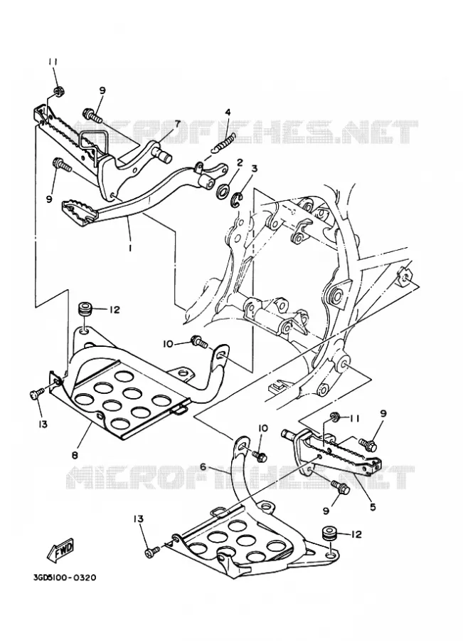 SUPPORT / REPOSE PIEDS Yamaha QUAD 350 2000 WARRIOR  YFM350X WARRIOR