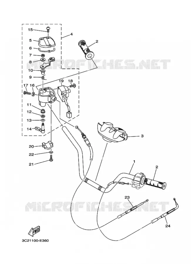 GUIDON ET CABLES Yamaha QUAD 450 2008 WOLVERINE 4WD  YFM450FAS WOLVERINE 4WD