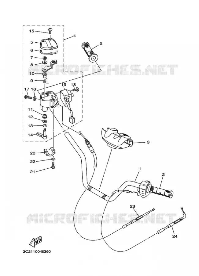 GUIDON ET CABLES Yamaha QUAD 450 2010 WOLVERINE  YFM450FAS