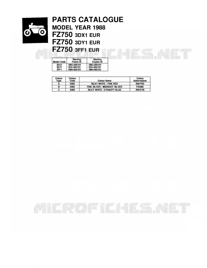 * CATALOG PREFACE * Yamaha MOTO 750 1988 FZ  FZ750