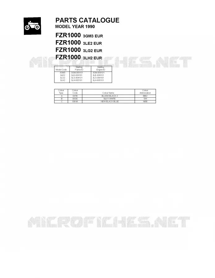 * CATALOG PREFACE * Yamaha MOTO 1000 1990 FZR  FZR1000