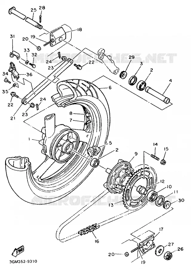 ROUE ARRIERE Yamaha MOTO 1000 1990 FZR  FZR1000