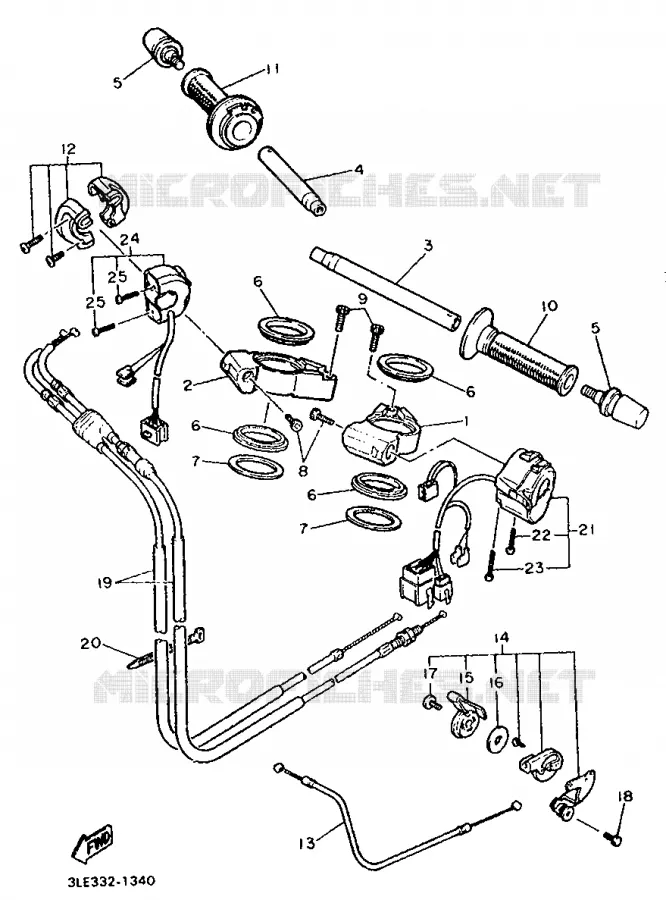 GUIDON ET CABLES Yamaha MOTO 1000 1992 FZR  FZR1000