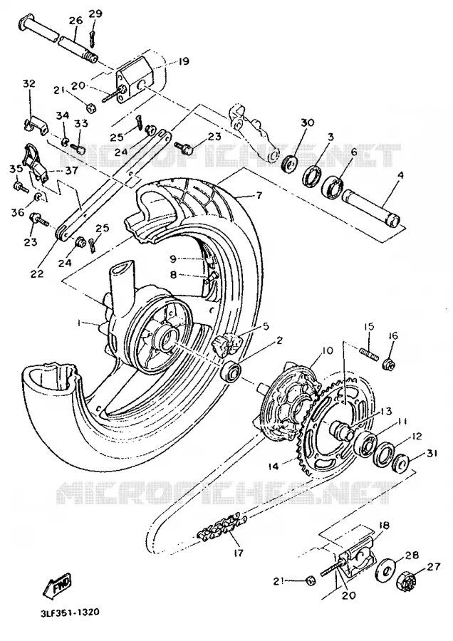 ROUE ARRIERE Yamaha MOTO 1000 1992 FZR  FZR1000