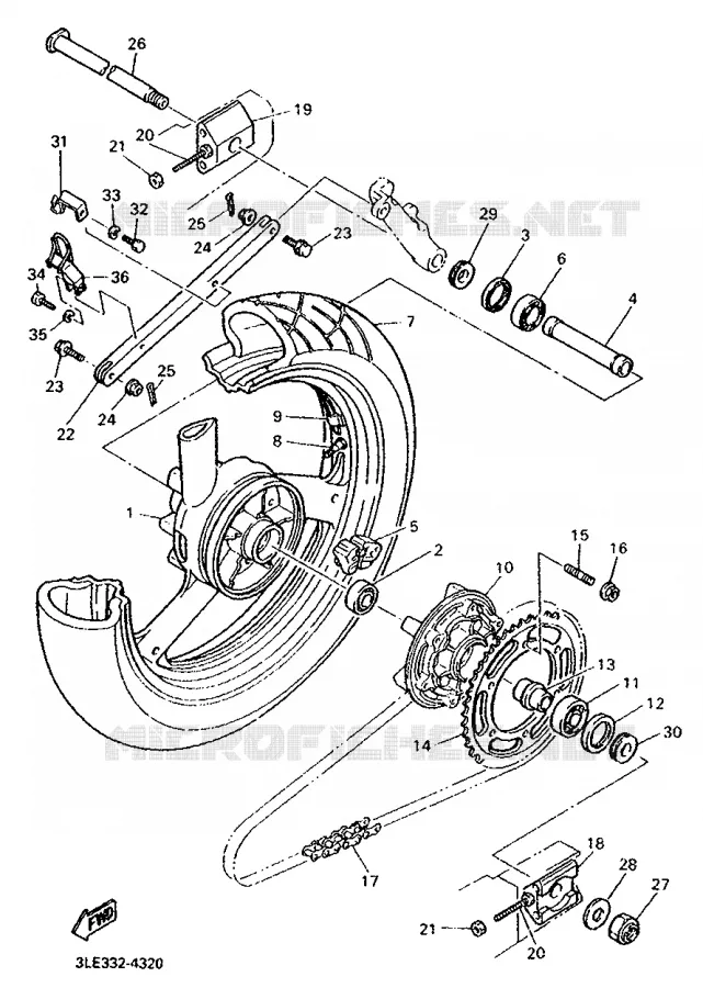 ROUE ARRIERE Yamaha MOTO 1000 1994 FZR  FZR1000