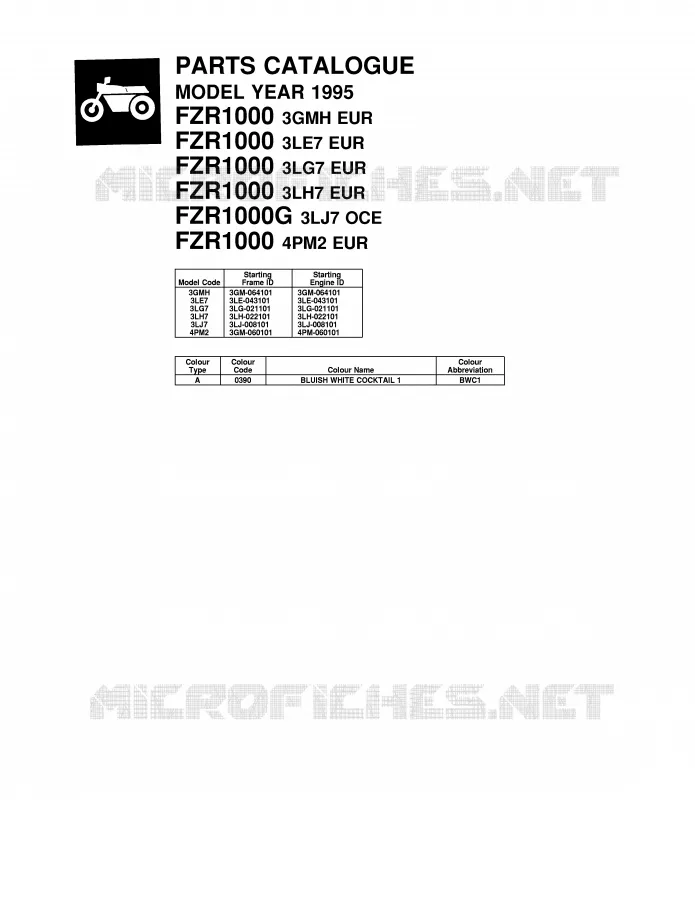 * CATALOG PREFACE * Yamaha MOTO 1000 1995 FZR  FZR1000