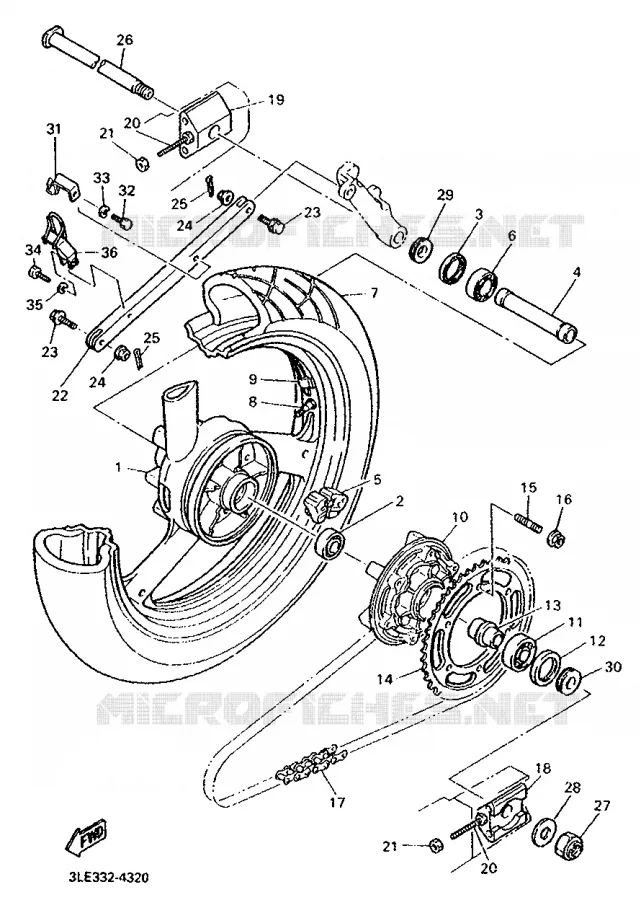 ROUE ARRIERE Yamaha MOTO 1000 1995 FZR  FZR1000
