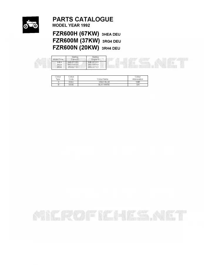 * CATALOG PREFACE * Yamaha MOTO 600 1992 FZR  FZR600N (20KW)