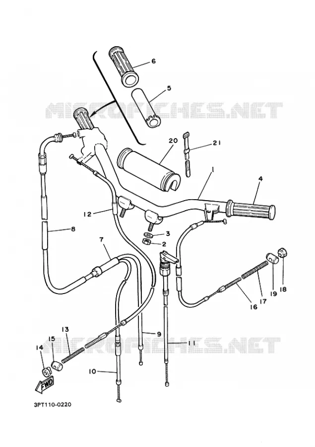 GUIDON ET CABLES Yamaha MOTO 50 1993 PW  PW50 PW50E