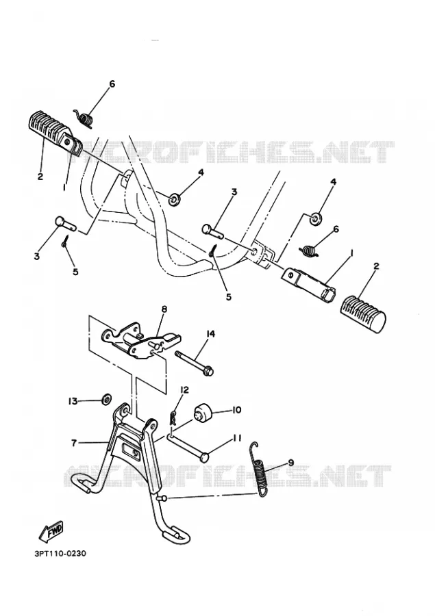 SUPPORT / REPOSE PIEDS Yamaha MOTO 50 1993 PW  PW50 PW50E