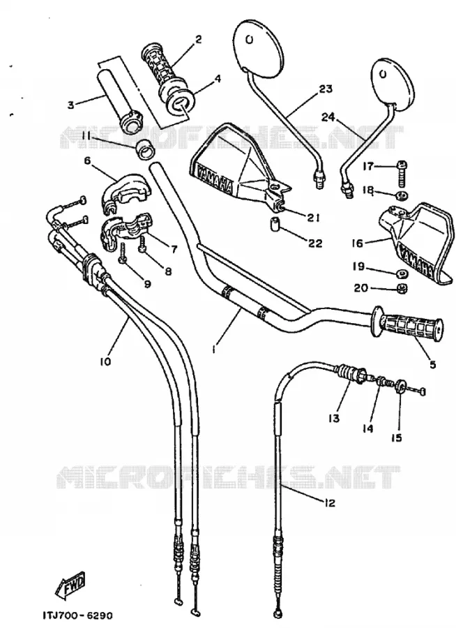 GUIDON ET CABLES Yamaha MOTO 350 1990 TT  TT350