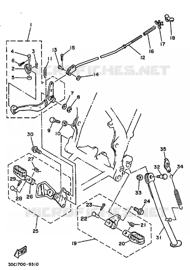 SUPPORT / REPOSE PIEDS Yamaha MOTO 350 1989 TT  TT350
