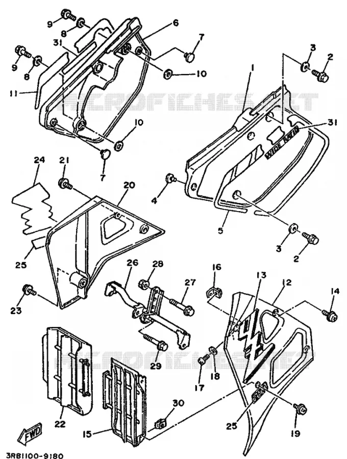 CACHE LATERAL - RESERVOIR D'HUILE Yamaha MOTO 250 1989 YZ  YZ250WR WIDE RATIO YZ250
