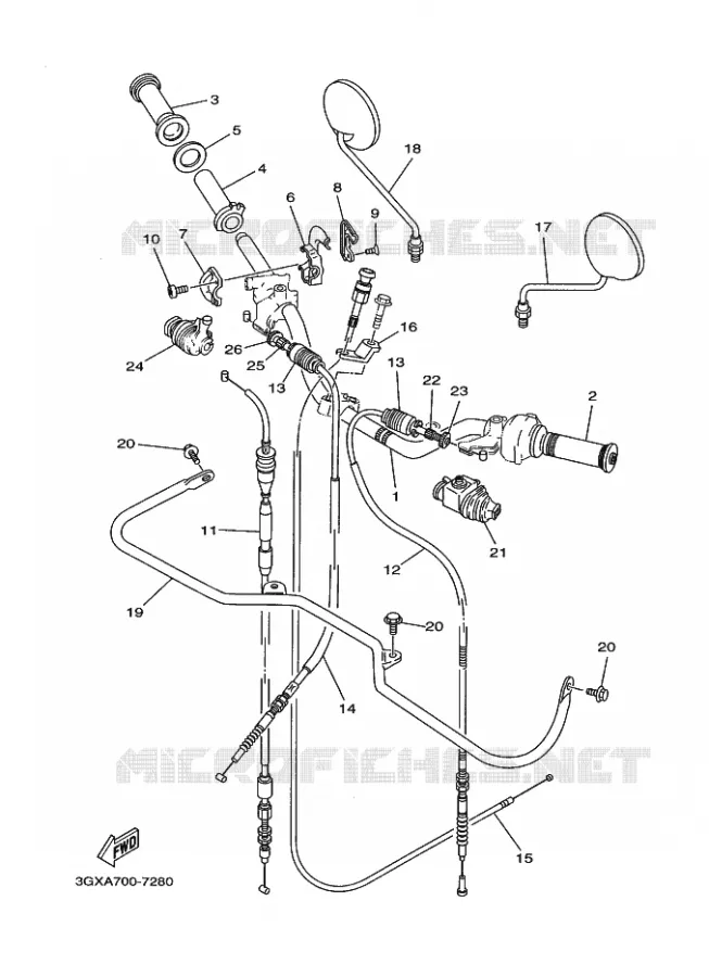 GUIDON ET CABLES 2 Yamaha MOTO 200 2008 AG  AG200F