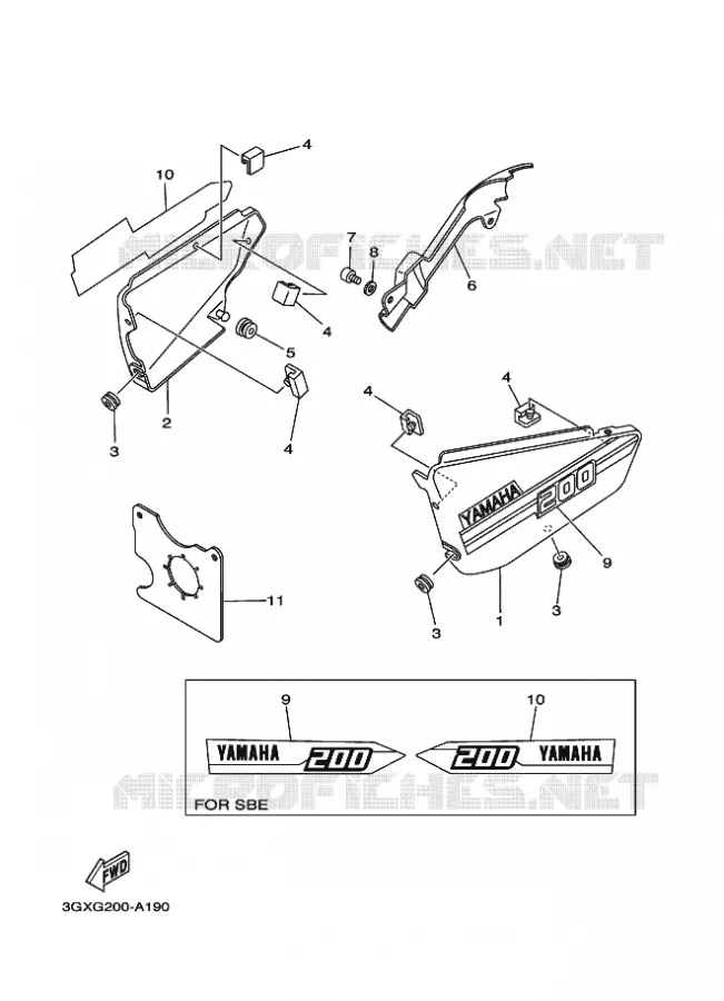 COUVERCLE LATERAL Yamaha MOTO 200 2008 AG  AG200F