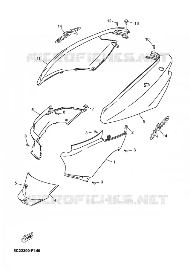 COUVERCLE LATERAL Yamaha SCOOTER 50 2008 OVETTO  YN50 OVETTO