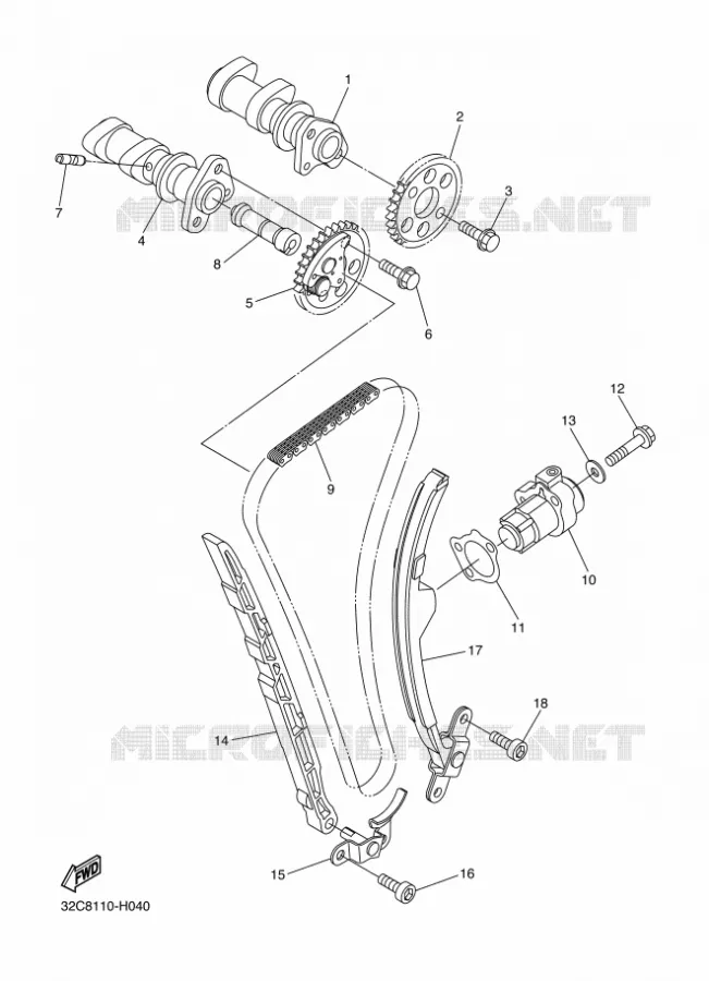 ARBRE A CAMES / CHAINE DE DISTRIBUTION Yamaha MOTO 250 2009 WR-R  WR250R