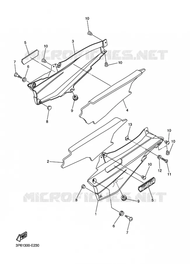 COUVERCLE LATERAL Yamaha MOTO 1300 2009 FJR AS ABS  FJR1300AS