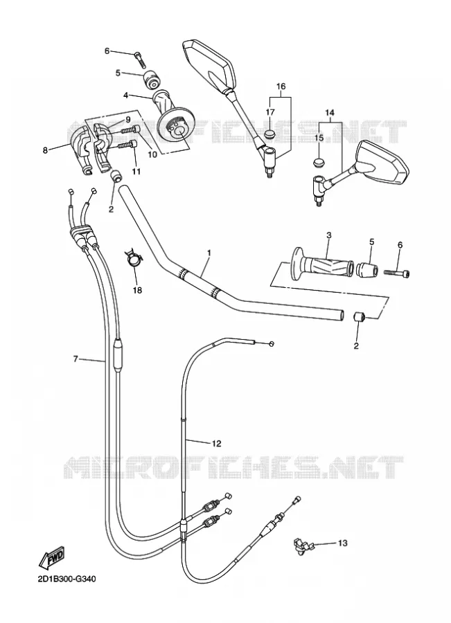GUIDON ET CABLES Yamaha MOTO 1000 2010 FZ1  FZ1-N