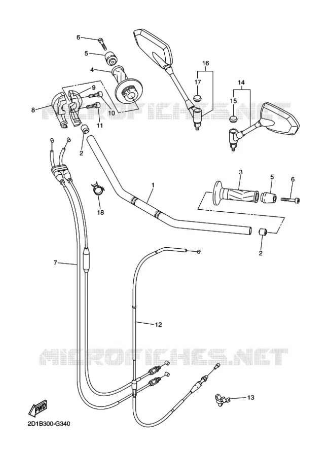 GUIDON ET CABLES Yamaha MOTO 1000 2010 FZ1 ABS  FZ1-NA