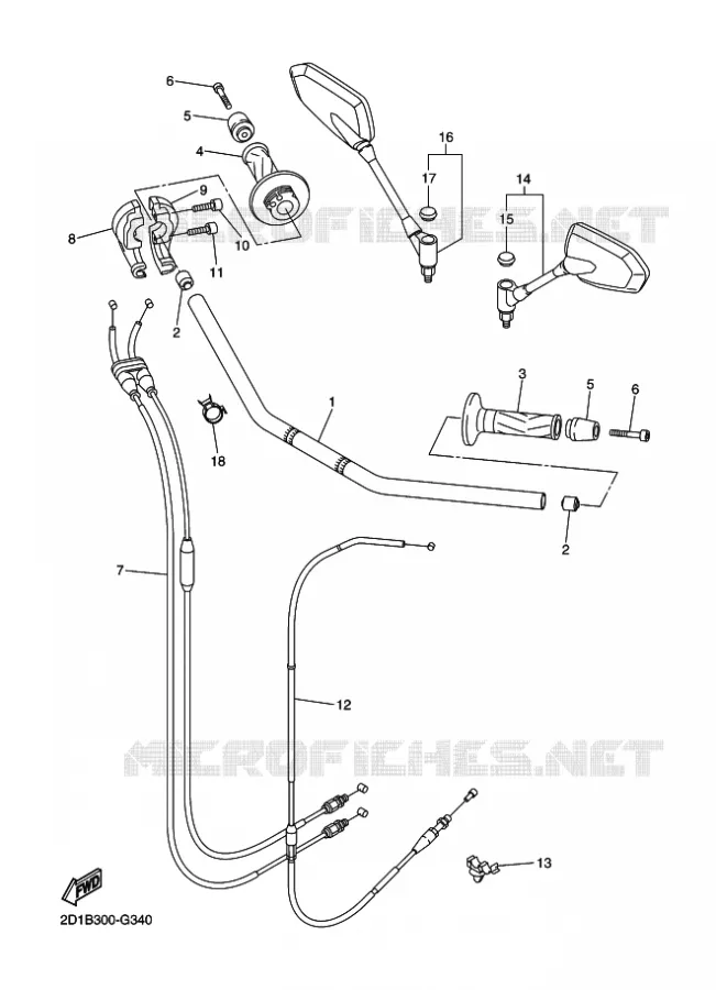 GUIDON ET CABLES Yamaha MOTO 1000 2010 FZ1 ABS  FZ1-NA