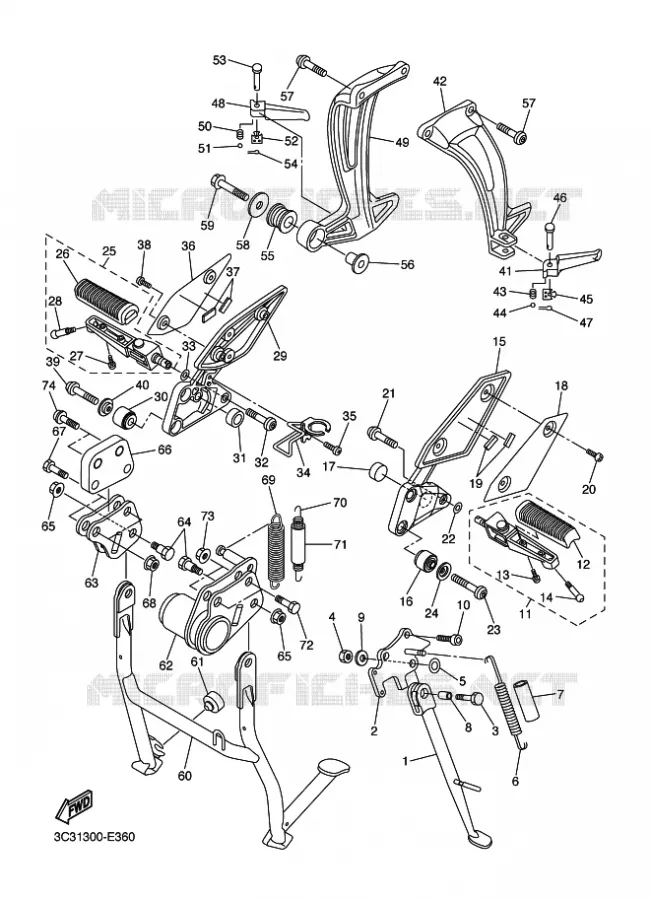 SUPPORT / REPOSE PIEDS Yamaha MOTO 1000 2010 FZ1 FAZER ABS  FZ1-SA